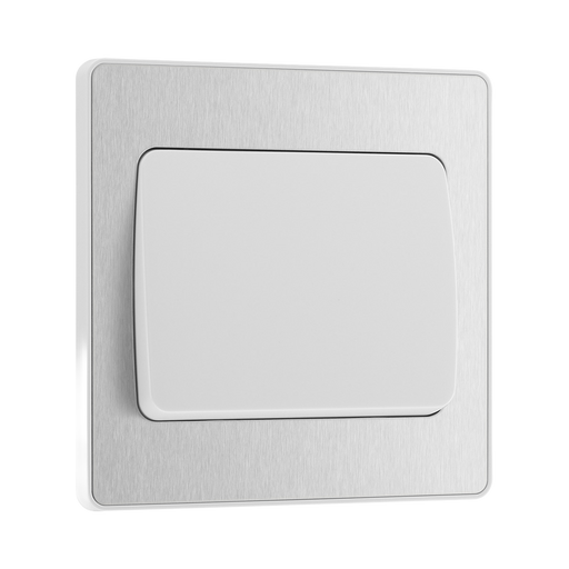 Front view of BG Evolve Brushed Steel 1G 2W Wide Rocker Light Switch