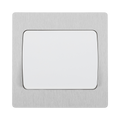 Angled view of BG Evolve Brushed Steel 1G 2W Wide Rocker Light Switch