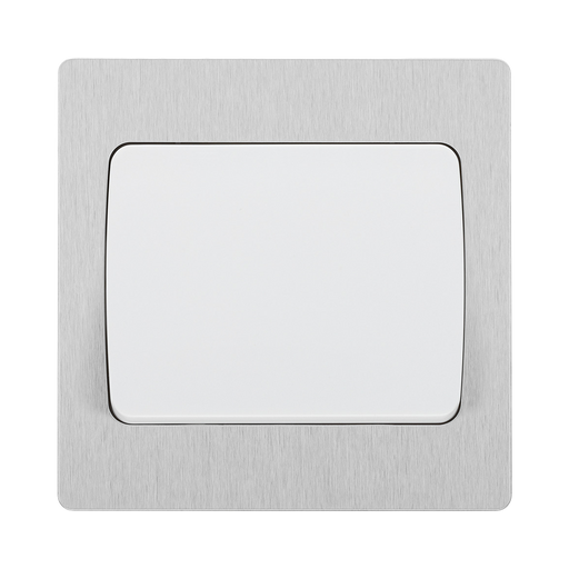 Angled view of BG Evolve Brushed Steel 1G 2W Wide Rocker Light Switch