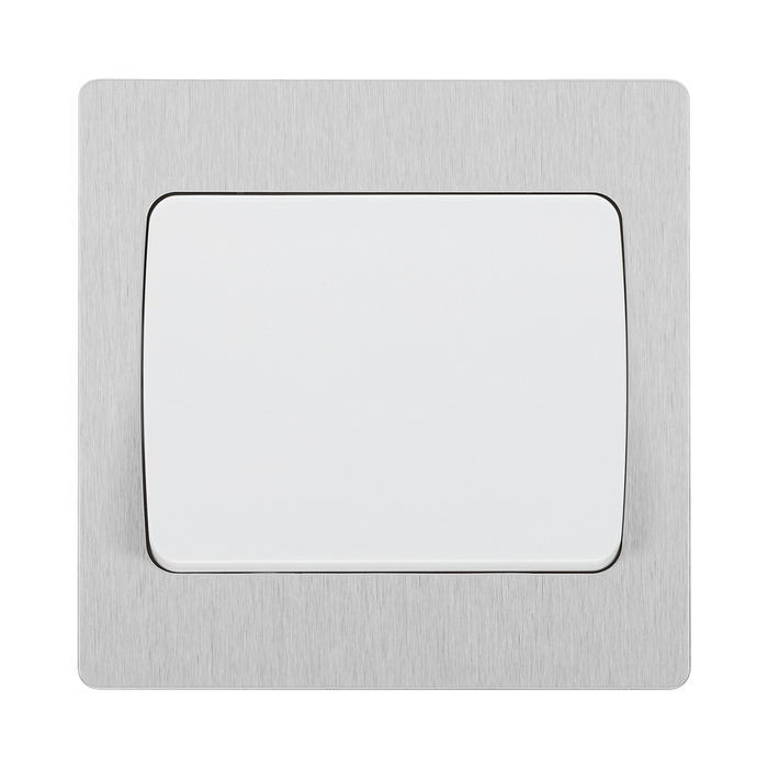 Angled view of BG Evolve Brushed Steel 1G 2W Wide Rocker Light Switch