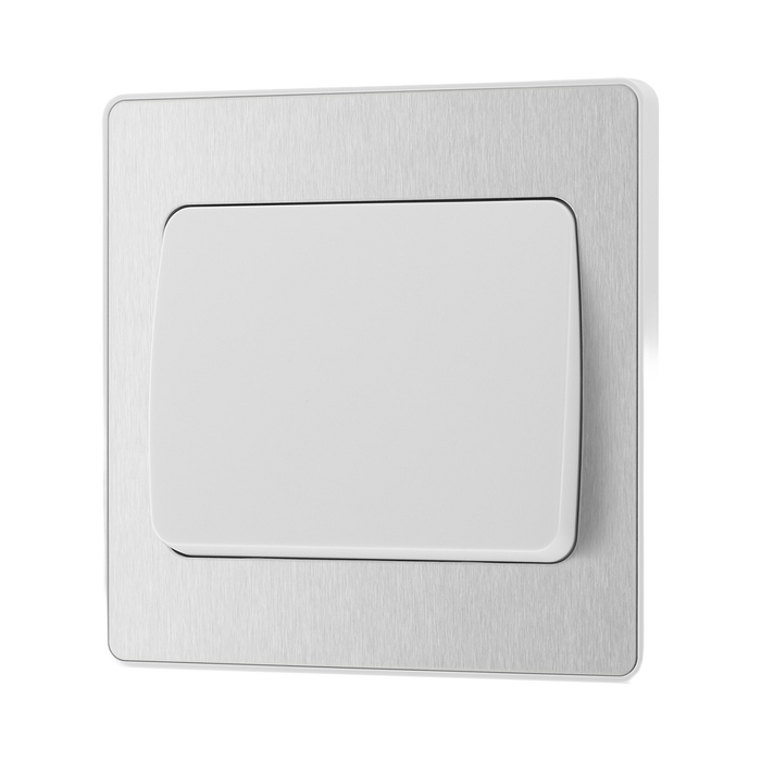Side view of BG Evolve Brushed Steel 1G 2W Wide Rocker Light Switch