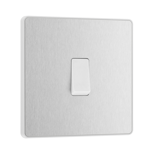 Front view of BG Evolve Brushed Steel Intermediate Light Switch