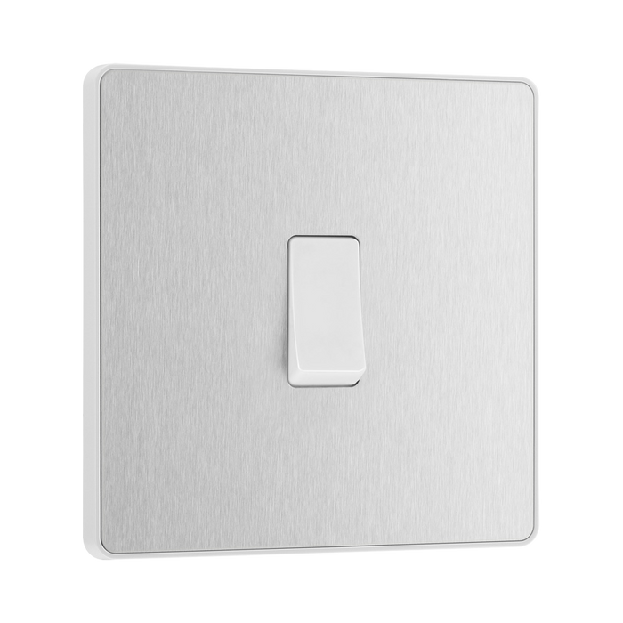 Front view of BG Evolve Brushed Steel Intermediate Light Switch