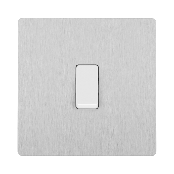 Angled view of BG Evolve Brushed Steel Intermediate Light Switch