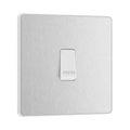 Front view of BG Evolve Brushed Steel 10A Retractive Press Switch