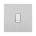 Angled view of BG Evolve Brushed Steel 10A Retractive Press Switch