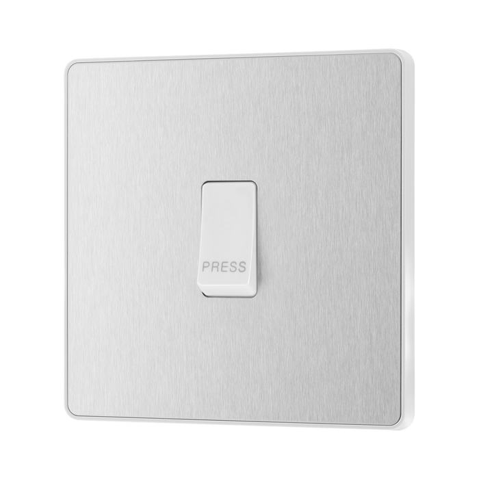 Side view of BG Evolve Brushed Steel 10A Retractive Press Switch