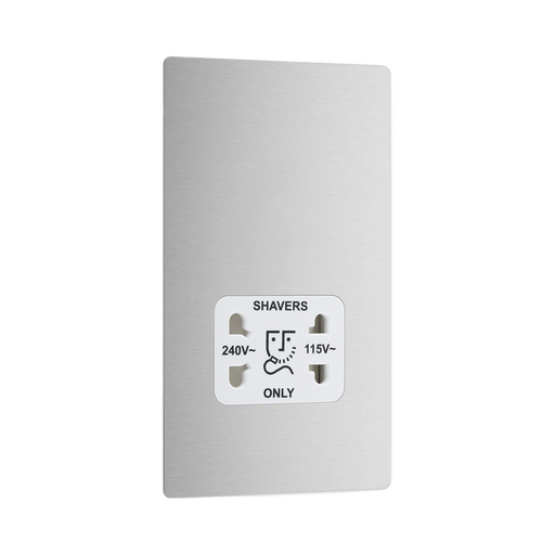 Front view of BG Evolve Brushed Steel Dual Voltage Shaver Socket
