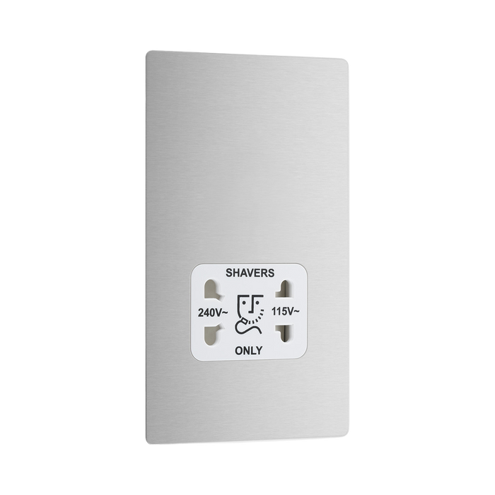 Front view of BG Evolve Brushed Steel Dual Voltage Shaver Socket