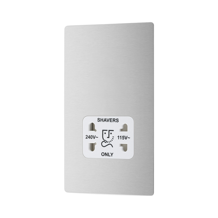 Side view of BG Evolve Brushed Steel Dual Voltage Shaver Socket