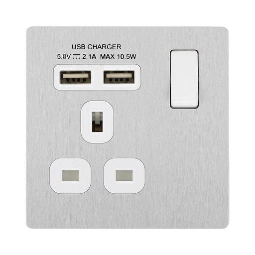 BG Evolve Brushed Steel 13A Single USB Socket PCDBS21U2W