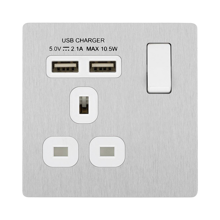 BG Evolve Brushed Steel 13A Single USB Socket PCDBS21U2W