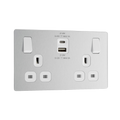 Front view of BG Evolve Brushed Steel 13A Double USB Socket with 22W A+C Ports