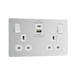 Front view of BG Evolve Brushed Steel 13A Double USB Socket with 22W A+C Ports
