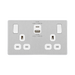 Angled view of BG Evolve Brushed Steel 13A Double USB Socket with 22W A+C Ports