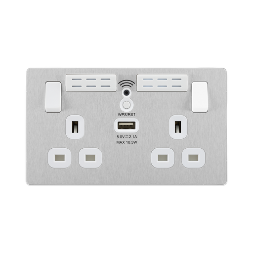 BG Evolve Brushed Steel WiFi Extender with 13A double USB Socket PCDBS22UWRW