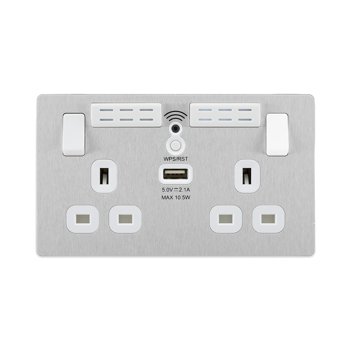 BG Evolve Brushed Steel WiFi Extender with 13A double USB Socket PCDBS22UWRW
