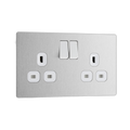 Front view of BG Evolve Brushed Steel Double Socket