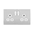 Angled view of BG Evolve Brushed Steel Double Socket