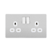 Angled view of BG Evolve Brushed Steel Double Socket