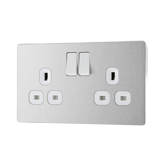 Side view of BG Evolve Brushed Steel Double Socket
