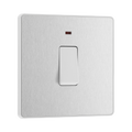 Front view of BG Evolve Brushed Steel 20A Double Pole Switch with LED