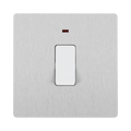 Angled view of BG Evolve Brushed Steel 20A Double Pole Switch with LED