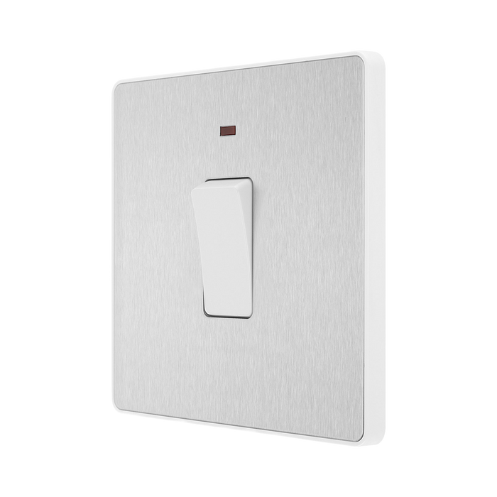 Rear view of BG Evolve Brushed Steel 20A Double Pole Switch with LED