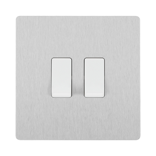 BG Evolve Brushed Steel 2G Intermediate Combination Switch – straight-on front view