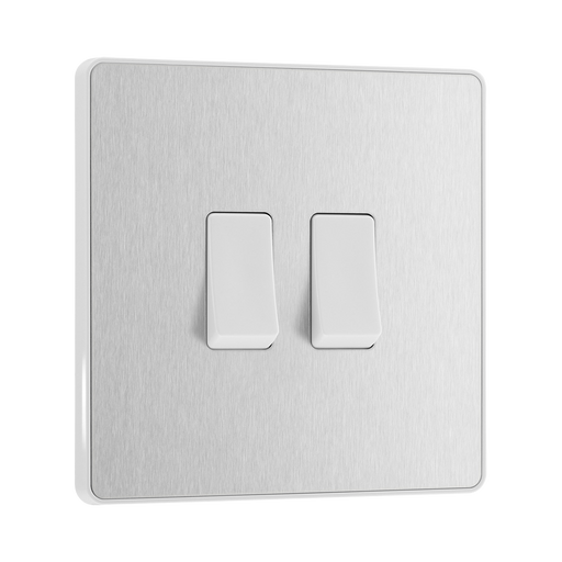 Front view of BG Evolve Brushed Steel 2G 2W Light Switch