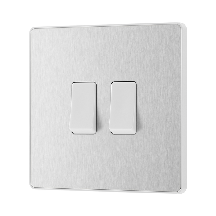 Side view of BG Evolve Brushed Steel 2G 2W Light Switch