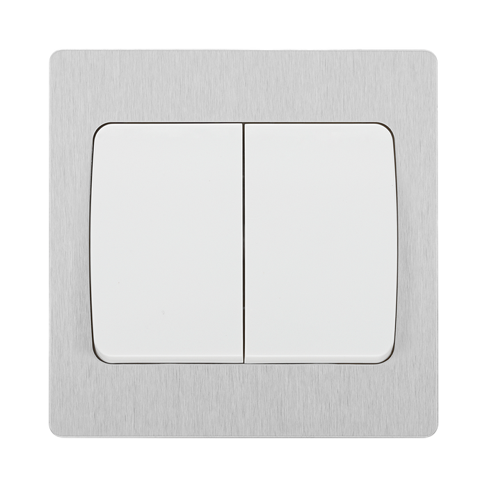 BG Evolve Brushed Steel 2G 2W Wide Rocker Light Switch PCDBS42WW