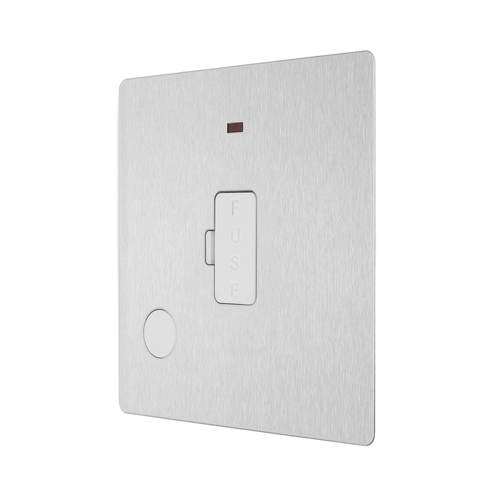 Rear view of BG Evolve Brushed Steel 13A Unswitched Spur with LED and Flex Outlet