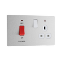 Front view of BG Evolve Brushed Steel 45A Cooker Switch with double pole switch and LED