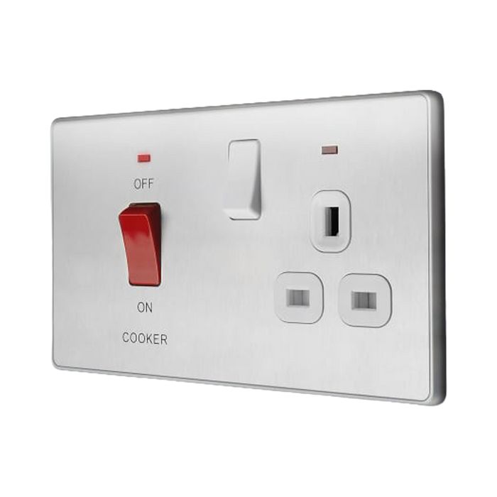Additional view 13 of BG Evolve Brushed Steel 45A Cooker Switch with double pole switch and LED