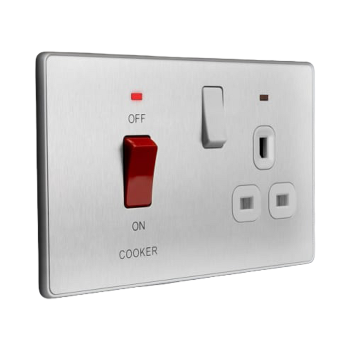 Additional view 14 of BG Evolve Brushed Steel 45A Cooker Switch with double pole switch and LED