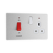 Front view of BG Evolve Brushed Steel 45A Cooker Switch with double pole switch and LED