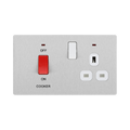 Angled view of BG Evolve Brushed Steel 45A Cooker Switch with double pole switch and LED