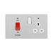 Angled view of BG Evolve Brushed Steel 45A Cooker Switch with double pole switch and LED