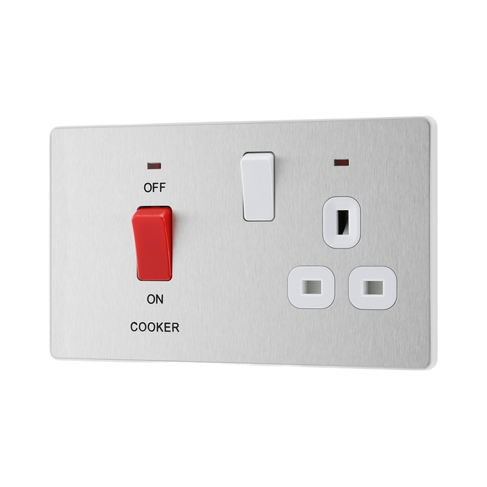 Rear view of BG Evolve Brushed Steel 45A Cooker Switch with double pole switch and LED