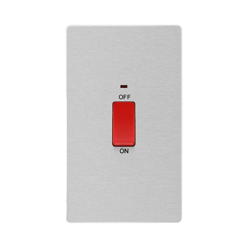 BG Evolve Brushed Steel 45A double pole switch with LED PCDBS72W