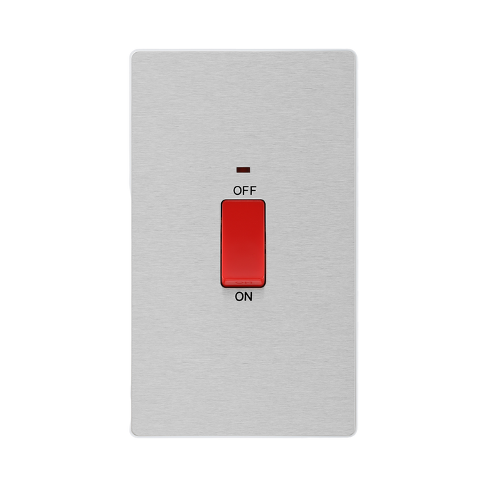 BG Evolve Brushed Steel 45A double pole switch with LED PCDBS72W