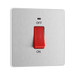 Front view of BG Evolve Brushed Steel 45A double pole switch with LED