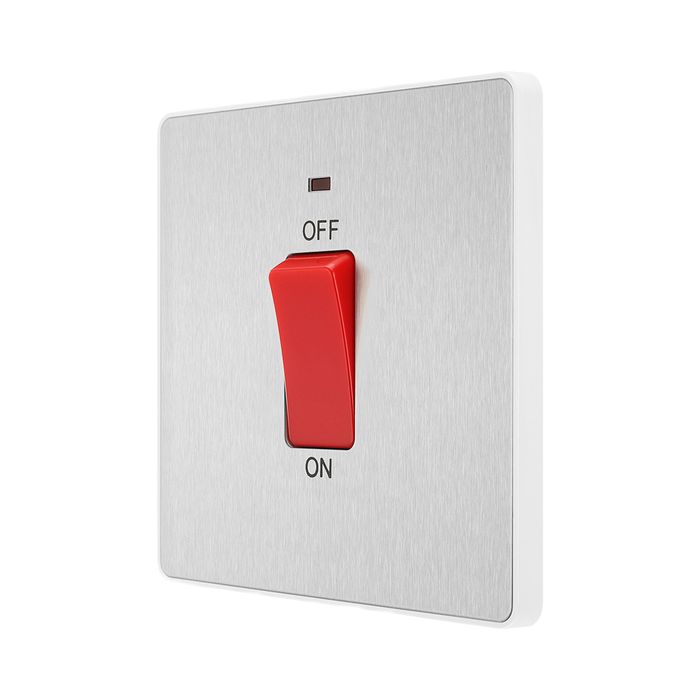 Rear view of BG Evolve Brushed Steel 45A double pole switch with LED