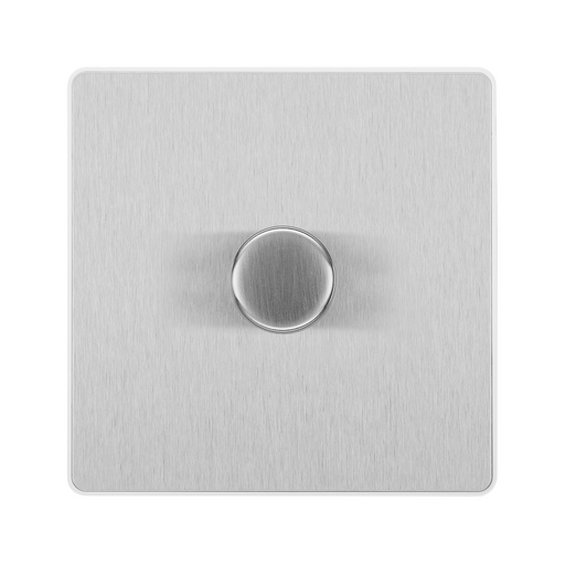 BG Evolve Brushed Steel 1G Dimmer Switch PCDBS81W – front view