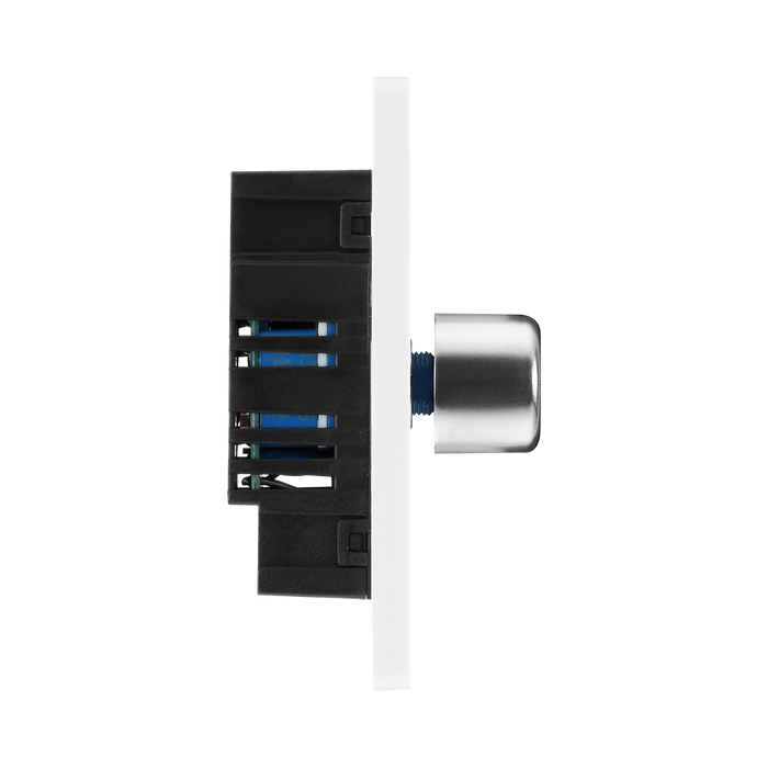 BG Evolve Brushed Steel 1G Dimmer Switch PCDBS81W – side view