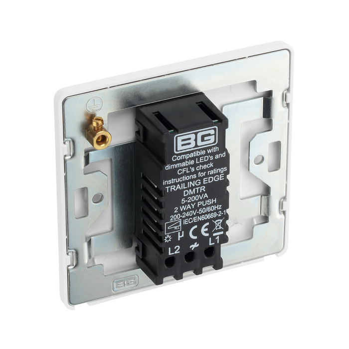 BG Evolve Brushed Steel 1G Dimmer Switch PCDBS81W – rear view