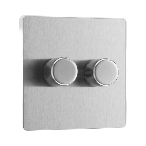 Front view of BG Evolve Brushed Steel 2G Dimmer Switch