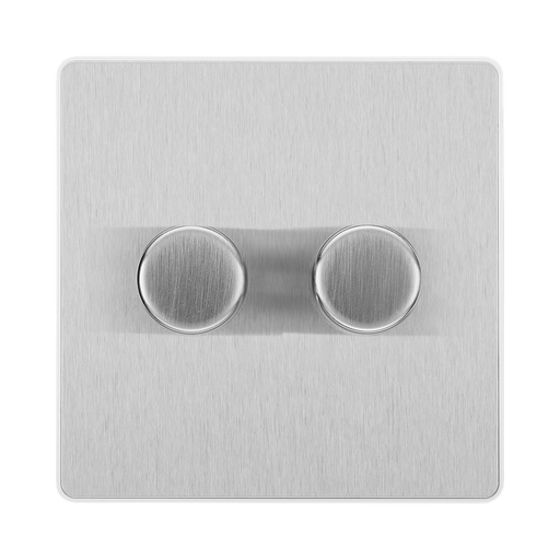 BG Evolve Brushed Steel 2G Dimmer Switch PCDBS82W – straight-on front view