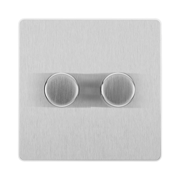 BG Evolve Brushed Steel 2G Dimmer Switch PCDBS82W – straight-on front view